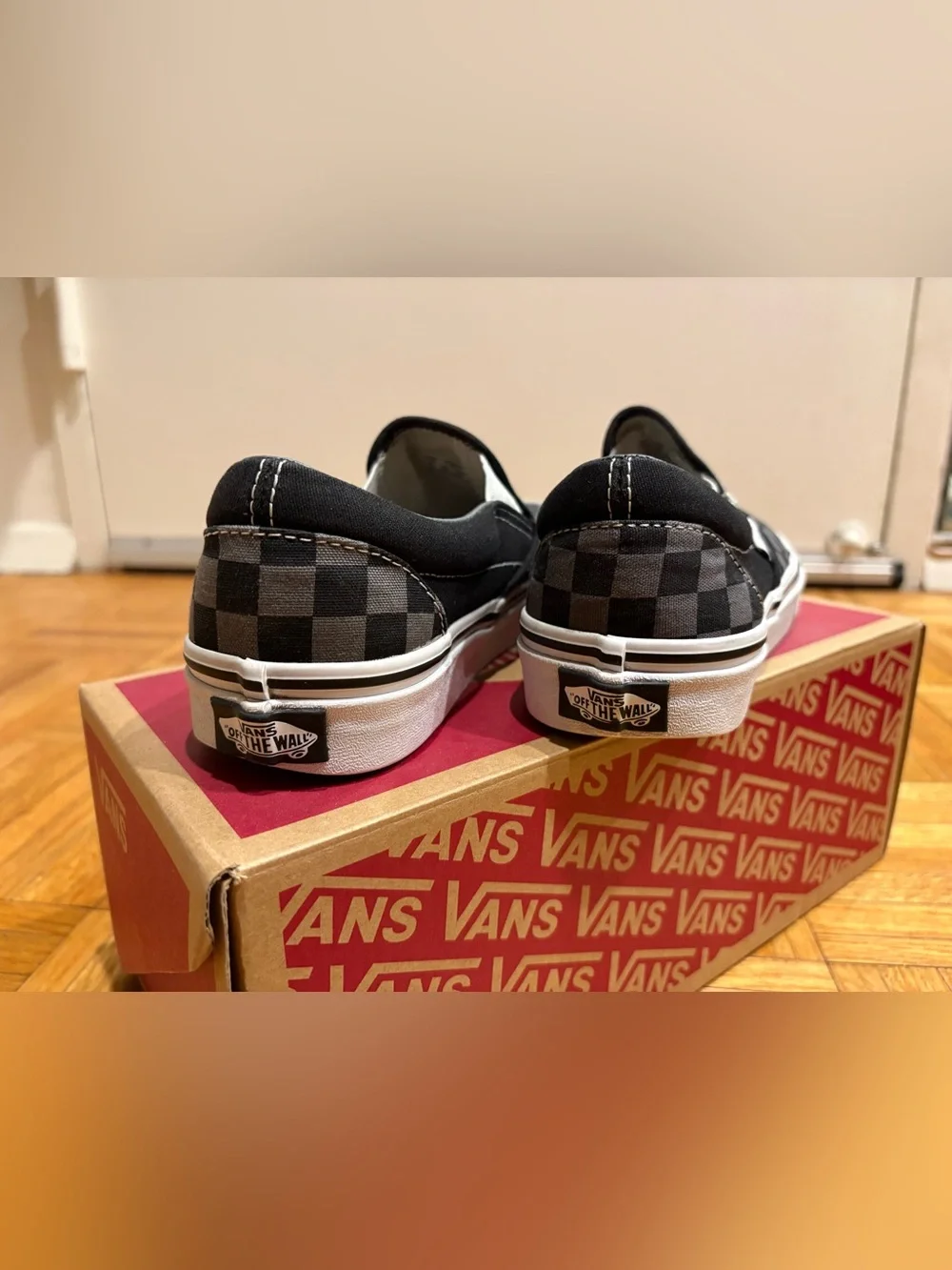 Vans Slip-On Checkerboard Sneakers - Black/Grey with White Sole (M: 5 / W: 6.5) - Picture 4 of 5